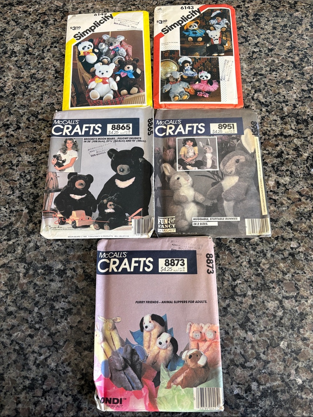 Sew Your Own Plush Animal Patterns Assorted styles set of 5 uncut